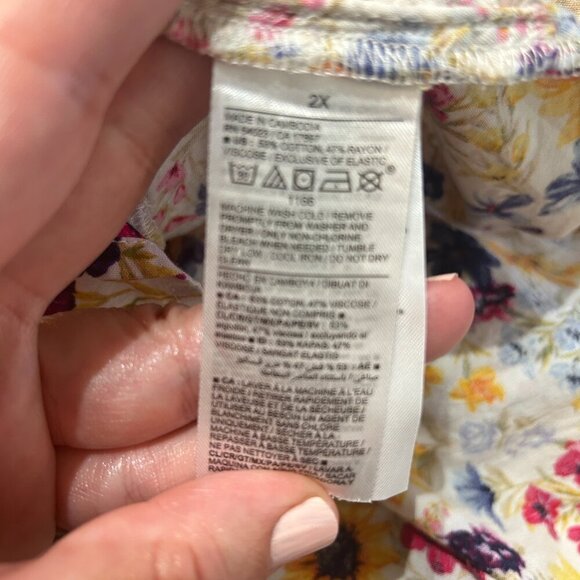 Old Navy Vibrant Floral Cotton Mini Dress‎ Sz 2X Tiered Smocked Tie Straps Flowy - Picture 6 of 6